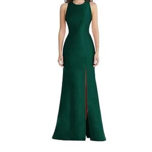 Alfred Sung dress D824 Jewel neck bowed open back trumpet green size 10